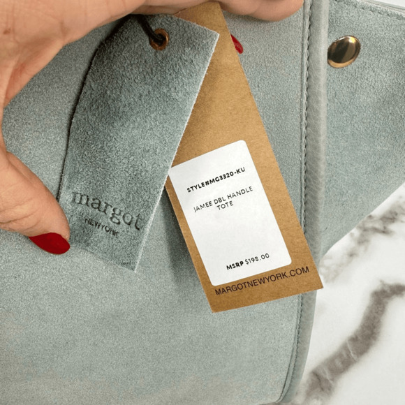 Margot Jamee Double Strapped Suede Tote Bag with Pouch Light Blue Minimalist - Picture 4 of 14